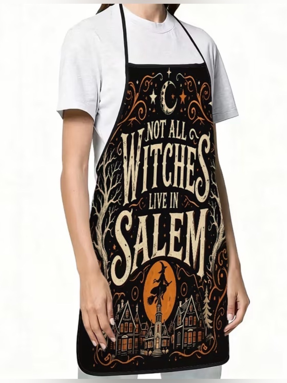 Halloween 'Not All Witches Live in Salem' Graphic Apron - Black & Orange